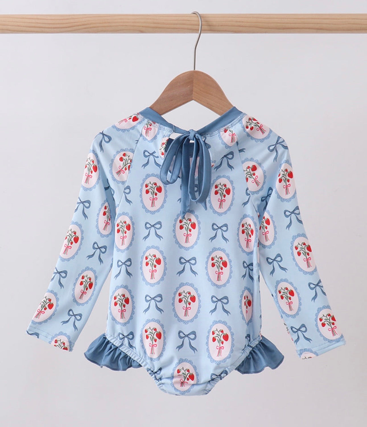Blue Strawberry/bows Swimsuit