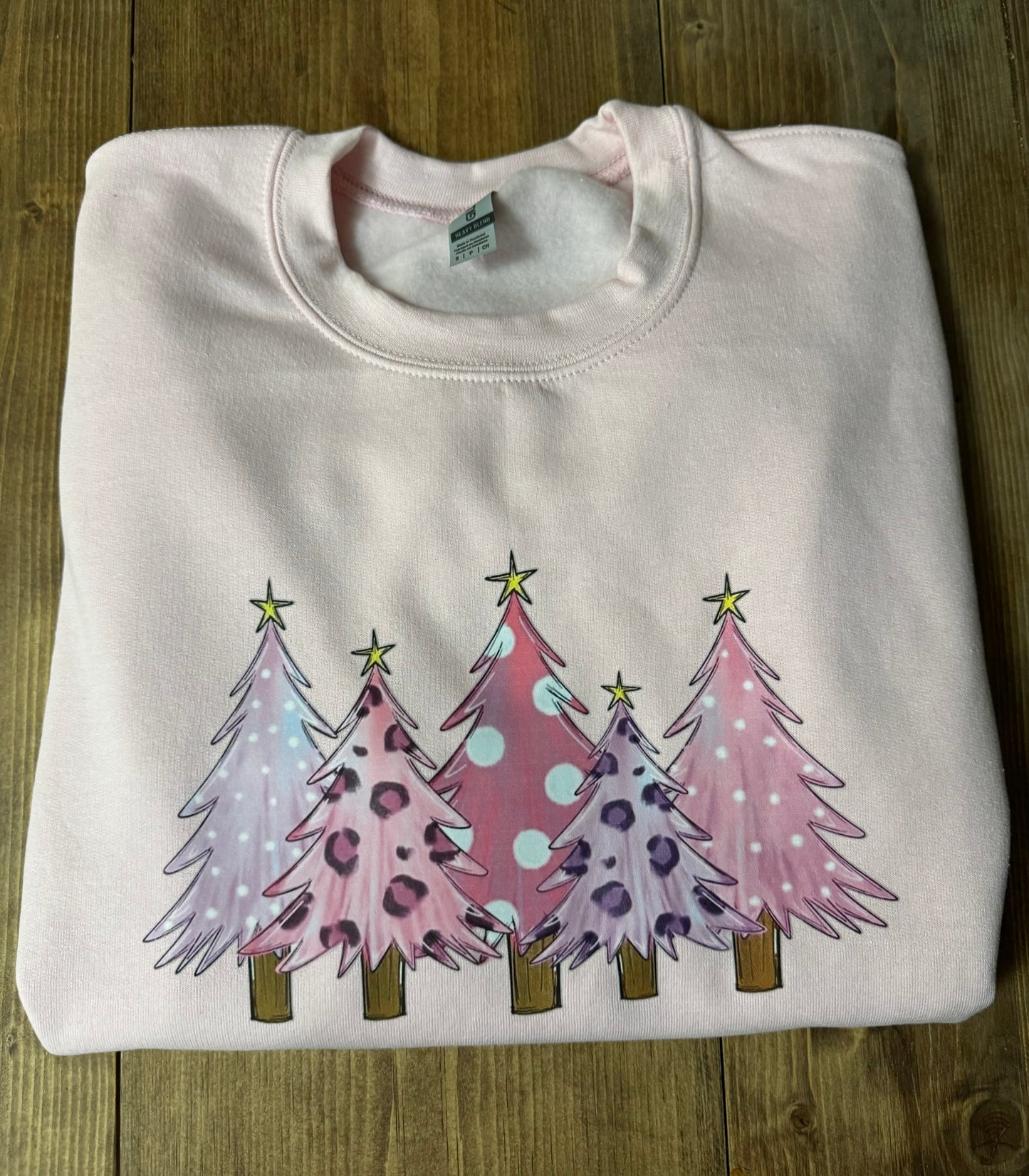 Adult Light Pink Sweatshirt with Pink Christmas Trees