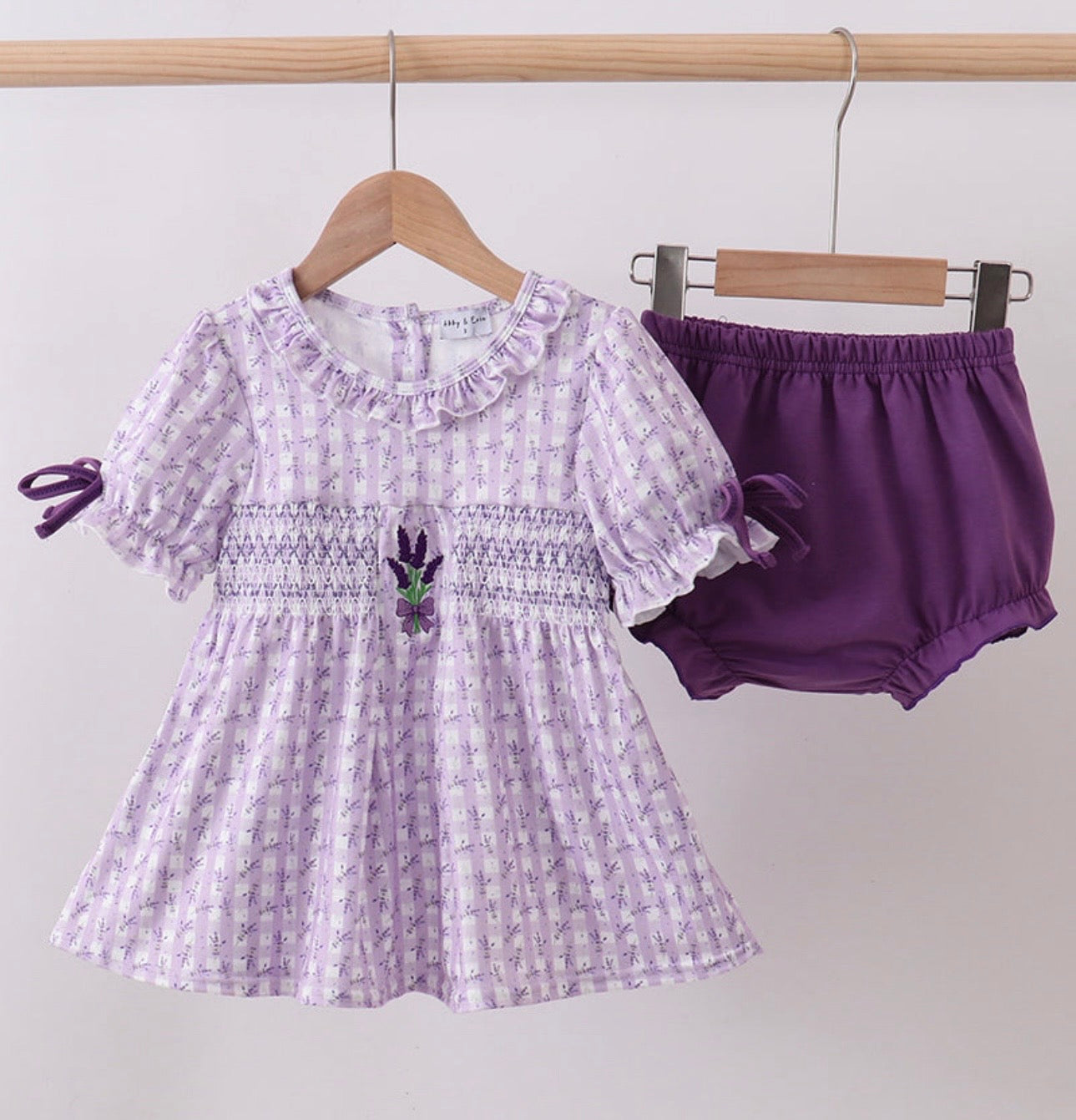 Lavender Floral Smocked Ruffle Bloomer Set