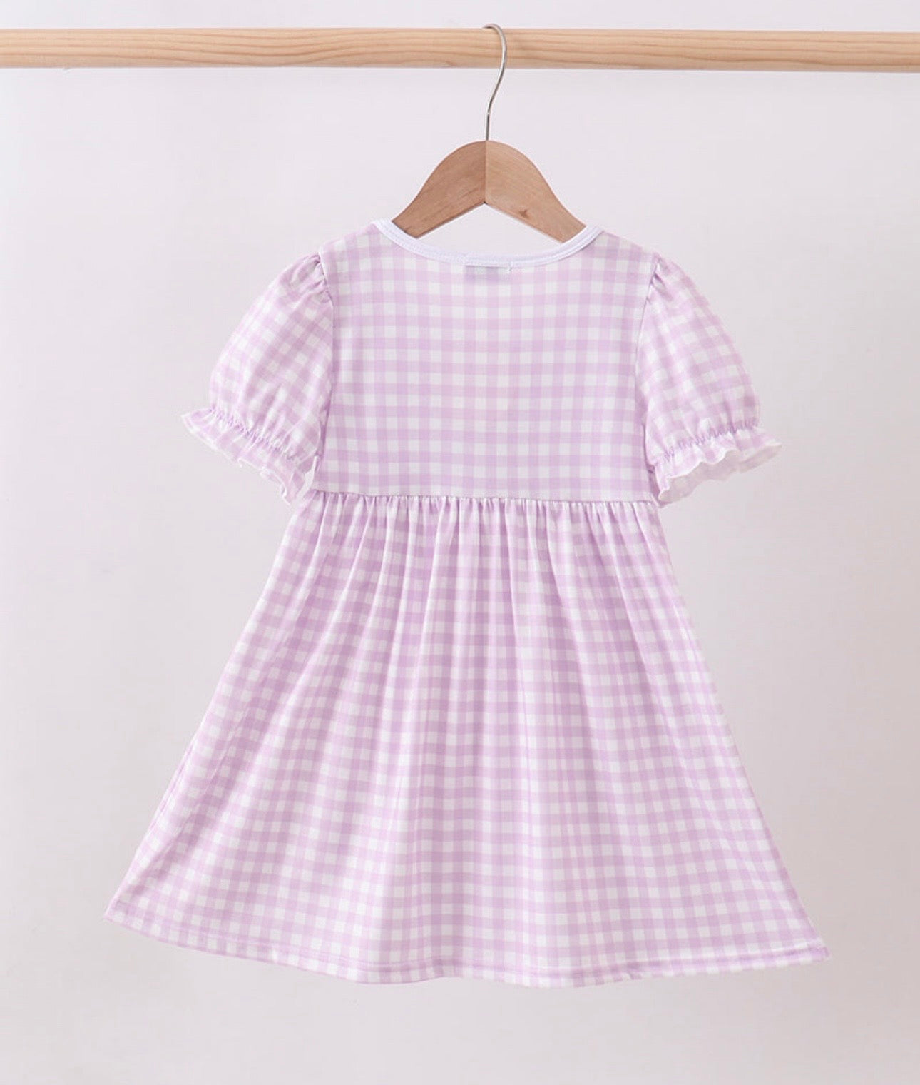 Purple Floral Embroidery Gingham Dress