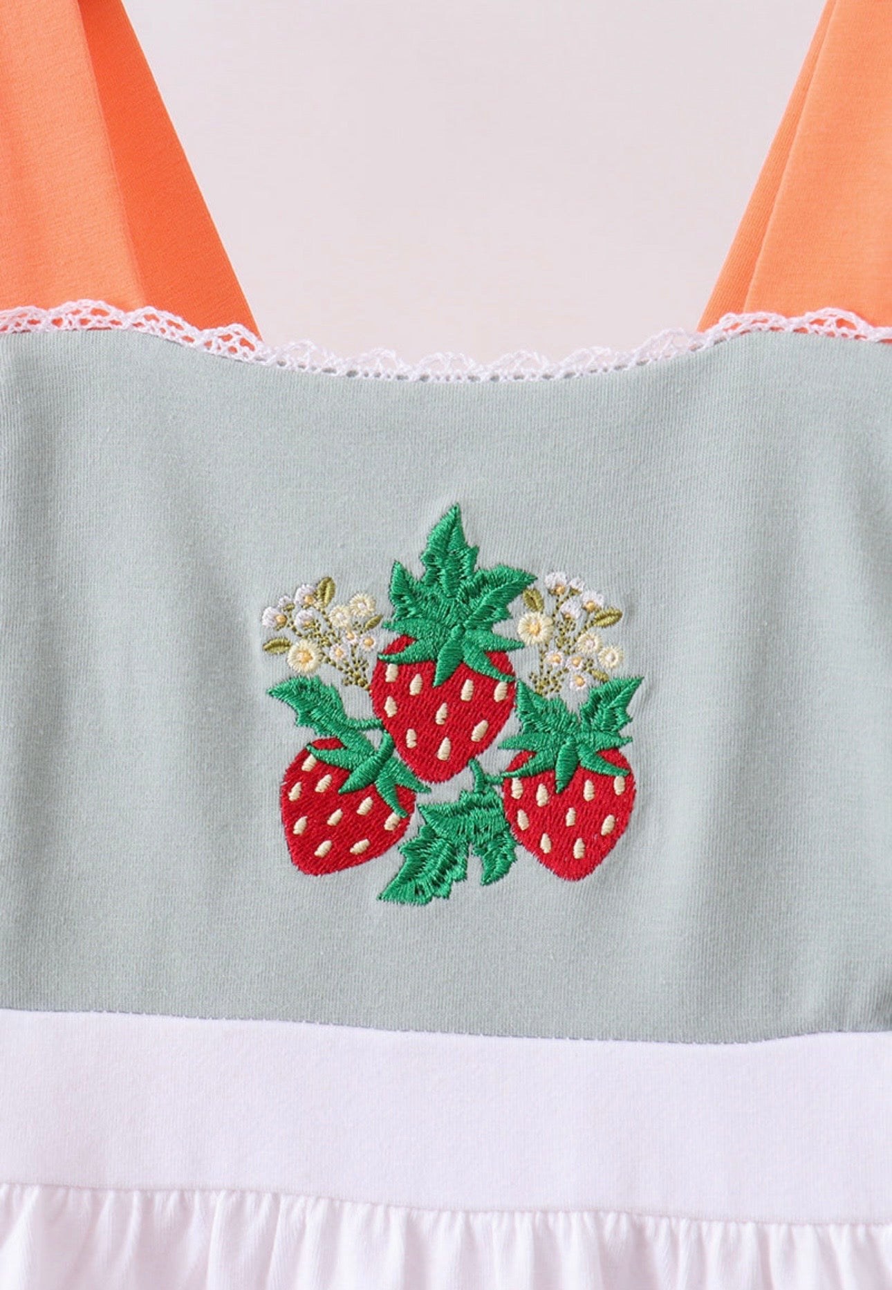 Sage Strawberry Embroider Ruffle Dress