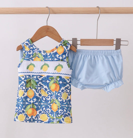 Lemon Smocked Ruffle Bloomer Set