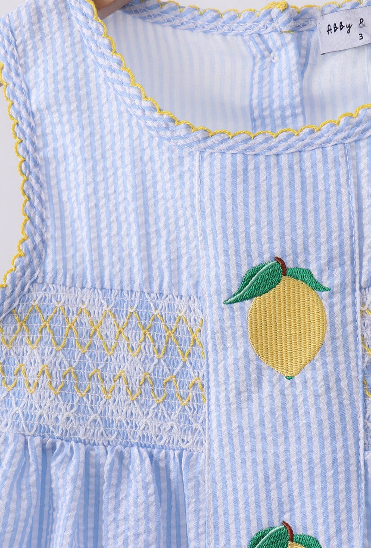 Blue Lemon Embroidery Seer Sucker Ruffle Shorts Set