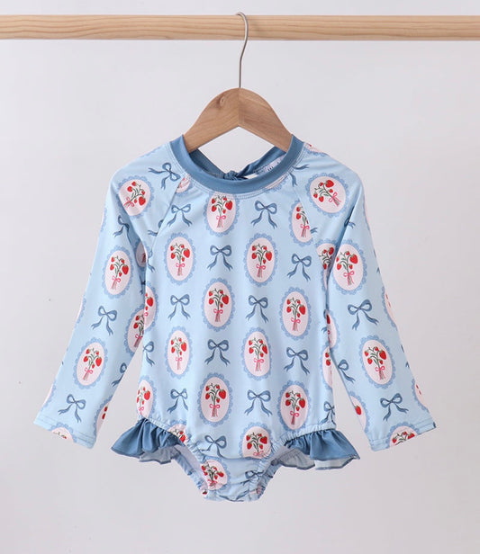 Blue Strawberry/bows Swimsuit