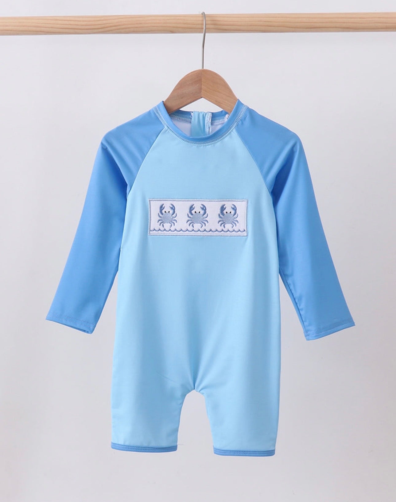 Blue Crab Embroidery One-Piece Swimsuit