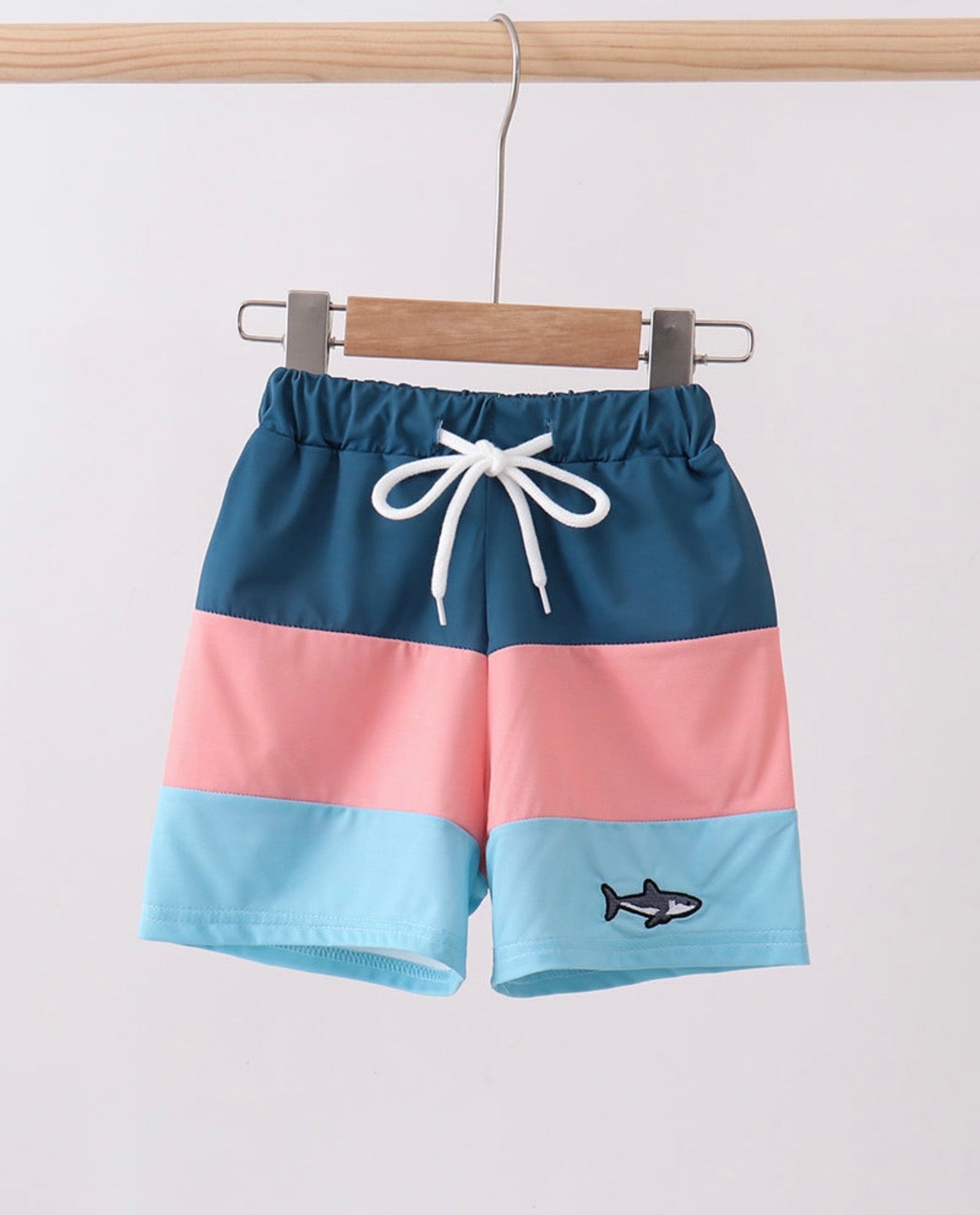 Shark Embroidery Swim Trunks
