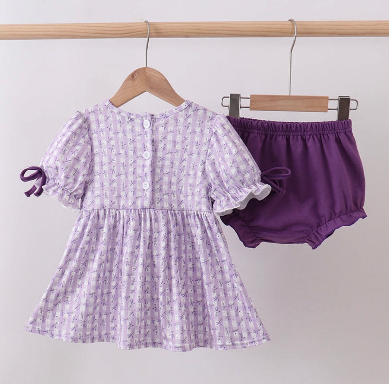 Lavender Floral Smocked Ruffle Bloomer Set